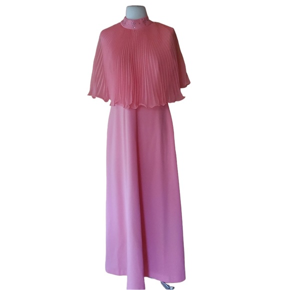 1970s Apricot, Rhinestone Maxi‎ Gown - Picture 1 of 7
